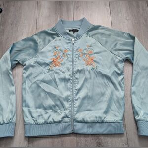 Romeo & Juliet Couture Jacket Large Teal With Floral Embroidery